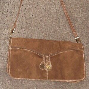 VINTAGE 1970'S-FANNY-BAG BRAND-Brown Suede Shoulder Bag-Very Good